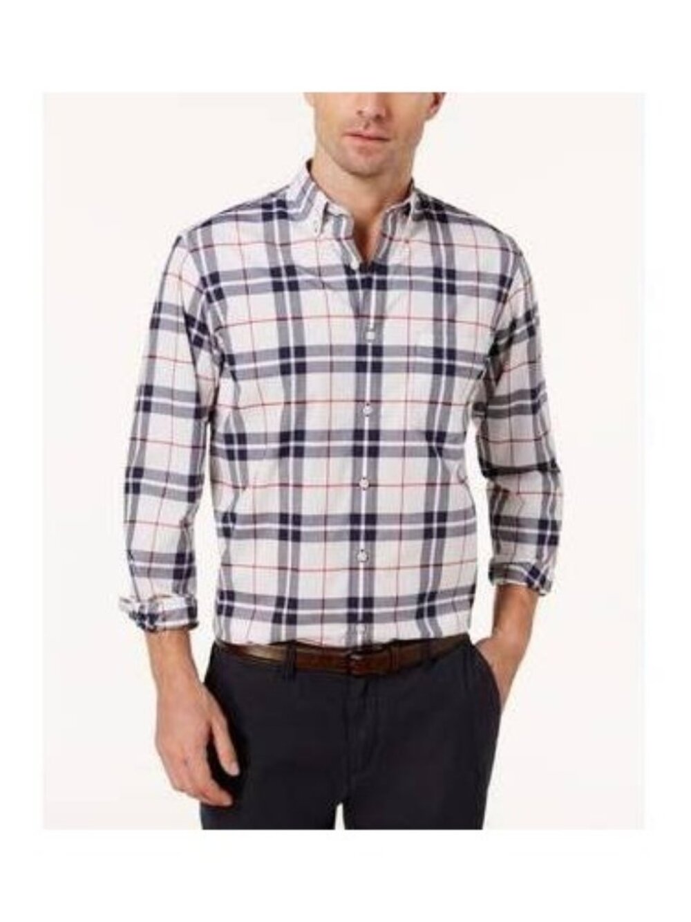 Club Room Men's Perry Plaid Stretch Shirt with Pocket White Size XXL MSRP $55